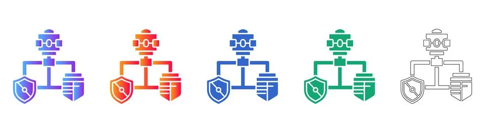 Secure Network Node Connection Icon Set Stock Illustration
