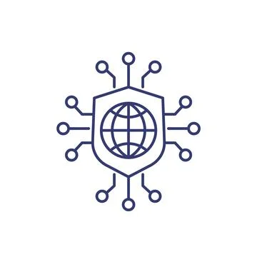 Secure network, online security line icon Illustrazione stock