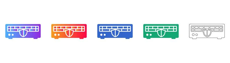 Secure Network Server Firewall Protection Icons Illustrazione stock
