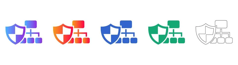 Secure Network Structure Icon Set Stock Illustration