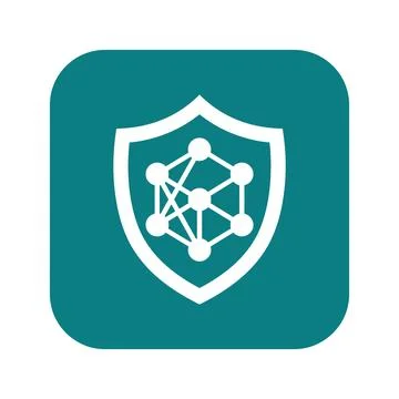 Secure neural network shield icon teal rounded square signifies protected a.. Stock Illustration