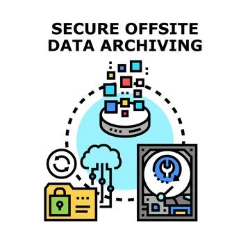 Secure offsite data archiving concept vector illustration Stock Illustration