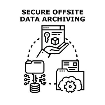 Secure offsite data archiving process with cloud storage and security 库存插图