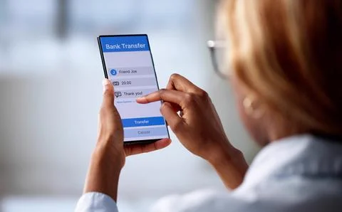 Secure Online Bank App For Ecommerce Money Transfer Transactions, African-Ame Stock Photos
