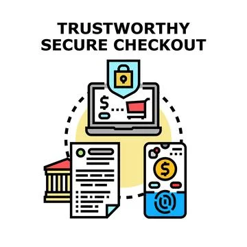 Secure online checkout system processing payments safely Illustrazione stock