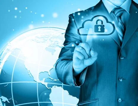 Secure Online Cloud Computing Concept with business man 스톡 일러스트