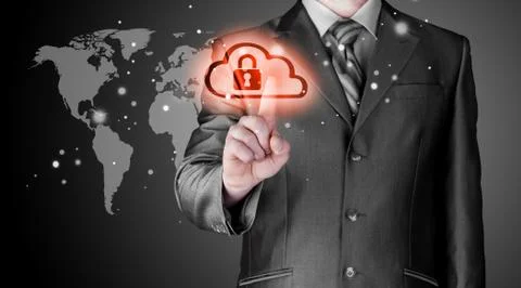 Secure Online Cloud Computing Concept with business man 스톡 일러스트