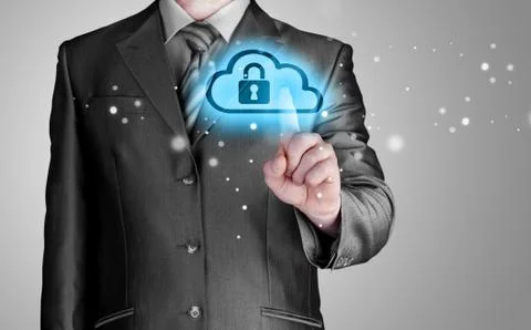 Secure Online Cloud Computing Concept with business man イラスト素材