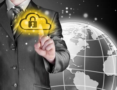 Secure Online Cloud Computing Concept with business man Stock Illustration