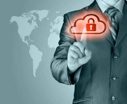 Secure Online Cloud Computing Concept with business man Stock Illustration