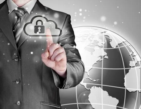 Secure Online Cloud Computing Concept with business man イラスト素材