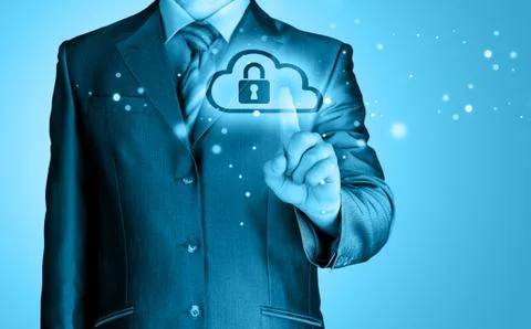Secure Online Cloud Computing Concept with business man 스톡 일러스트