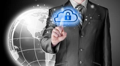 Secure Online Cloud Computing Concept with business man 스톡 일러스트