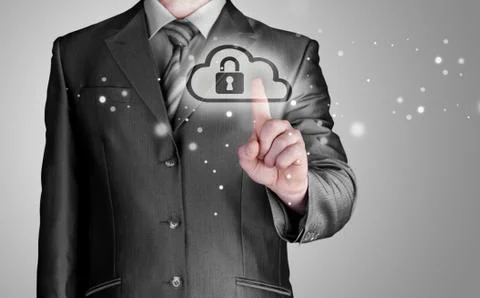 Secure Online Cloud Computing Concept with business man 스톡 일러스트
