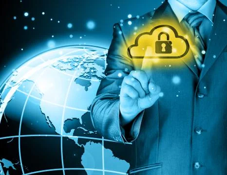 Secure Online Cloud Computing Concept with business man Stockillustratie