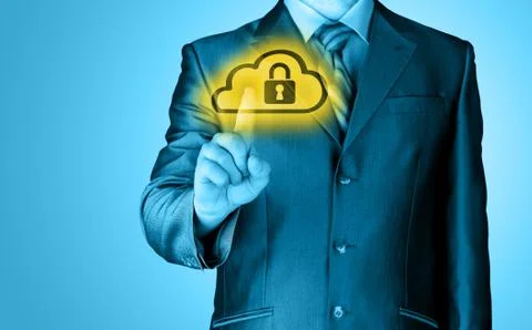 Secure Online Cloud Computing Concept with business man 스톡 일러스트