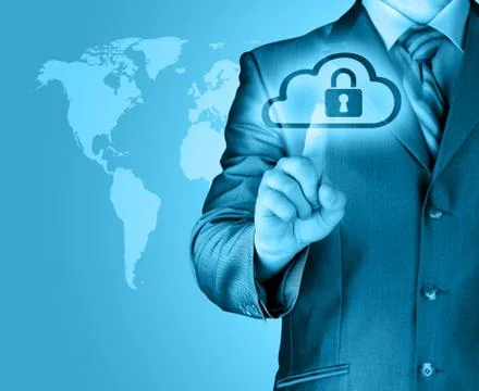 Secure Online Cloud Computing Concept with business man Stockillustratie