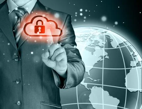 Secure Online Cloud Computing Concept with business man Stockillustratie
