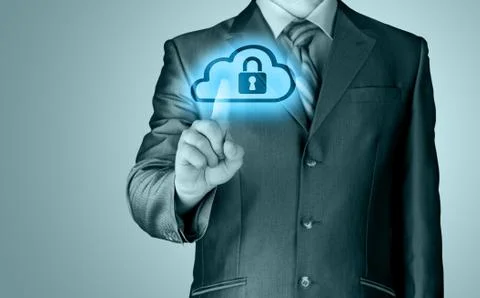 Secure Online Cloud Computing Concept with business man 스톡 일러스트