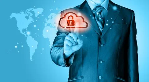 Secure Online Cloud Computing Concept with business man Stockillustratie