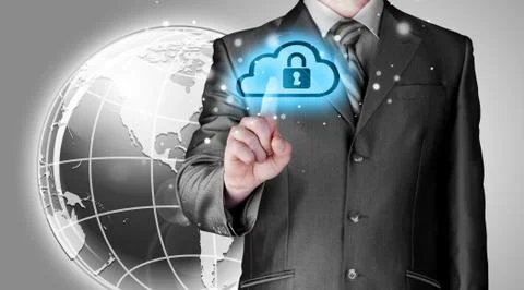 Secure Online Cloud Computing Concept with business man 스톡 일러스트