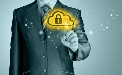 Secure Online Cloud Computing Concept with business man 스톡 일러스트