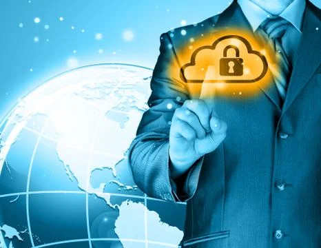 Secure Online Cloud Computing Concept with business man 스톡 일러스트
