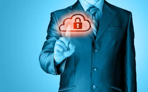 Secure Online Cloud Computing Concept with business man Stockillustratie