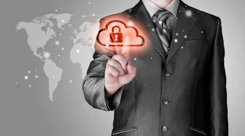 Secure Online Cloud Computing Concept with business man Stock Illustration