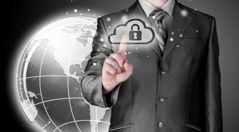 Secure Online Cloud Computing Concept with business man 스톡 일러스트