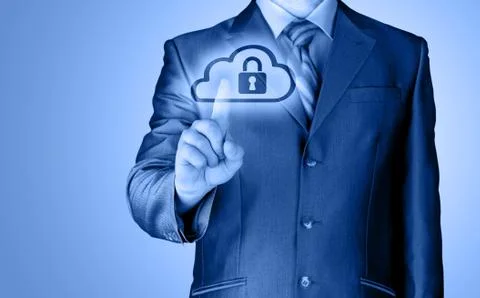 Secure Online Cloud Computing Concept with business man 스톡 일러스트