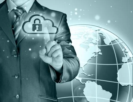 Secure Online Cloud Computing Concept with business man Stockillustratie