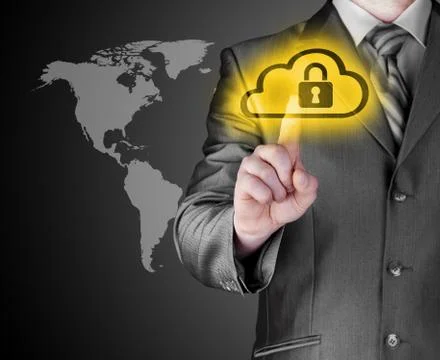 Secure Online Cloud Computing Concept with business man 스톡 일러스트
