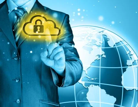 Secure Online Cloud Computing Concept with business man 库存插图