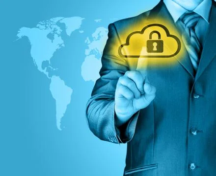 Secure Online Cloud Computing Concept with business man Stock Illustration