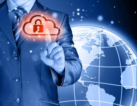 Secure Online Cloud Computing Concept with business man 스톡 일러스트