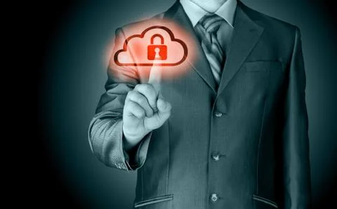 Secure Online Cloud Computing Concept with business man Stock Illustration