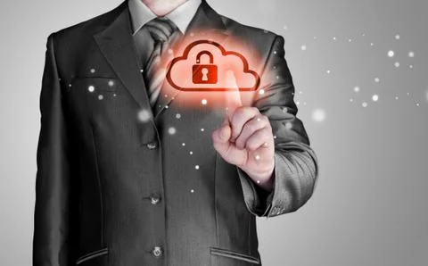 Secure Online Cloud Computing Concept with business man Foto stock