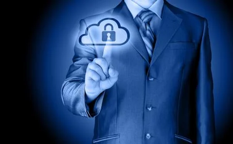 Secure Online Cloud Computing Concept with business man Stock Photos