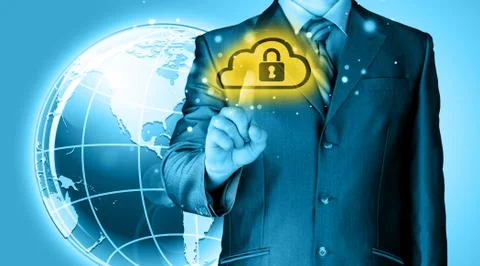 Secure Online Cloud Computing Concept with business man Foto stock