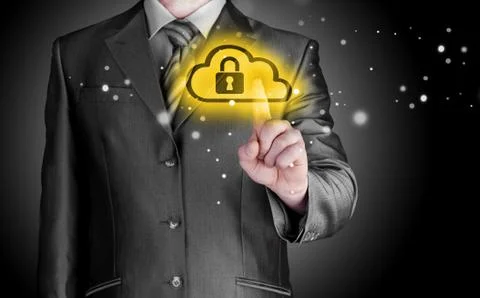 Secure Online Cloud Computing Concept with business man Stock Photos