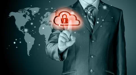 Secure Online Cloud Computing Concept with business man Stock Photos