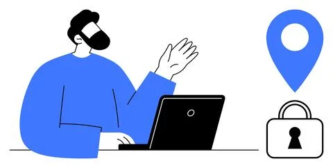Secure Online Communication with Location Tracking and Data Privacy Concept Illustrazione stock