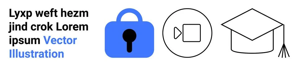 Secure Online Learning with Video Conferencing and Education Icon Set Stock Illustration