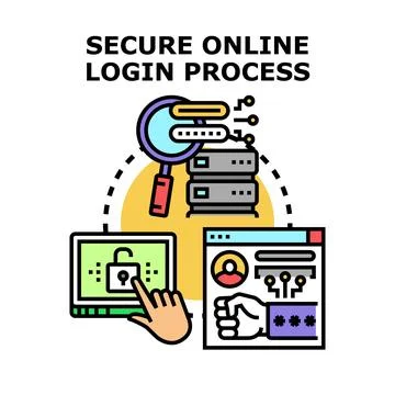 Secure online login process concept illustration Illustrazione stock