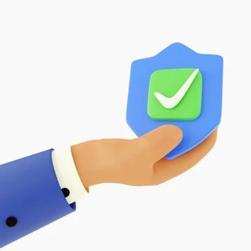 Secure online payment 3d render illustration with human hand holding shield. 3D Stock Illustration