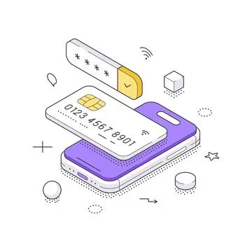Secure Online Payment And Mobile Banking Concept Isometric Vector Illustratio Stock Illustration