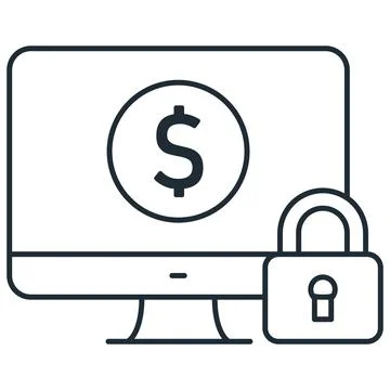 Secure online payment line icon with monitor dollar and lock Stock Illustration