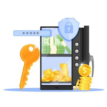 Secure online payment or storage, mobile money transfer business illustration Ilustración de archivo