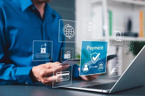 Secure Online Payment Transaction Process concept. Stock Photos